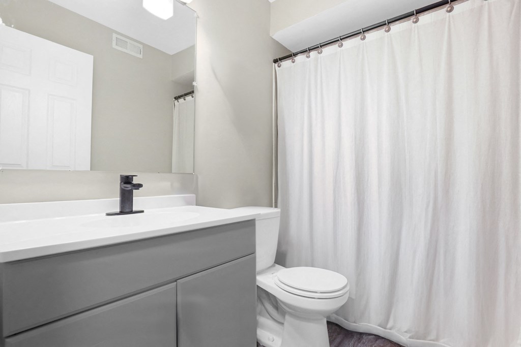 A white toilet sits next to a sink in a bathroom.