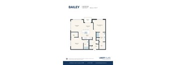A floor plan for a 2 bedroom apartment with a living room, dining area, kitchen, and bathroom.
