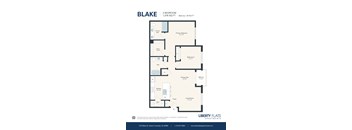 A floor plan for an apartment named Blake with 2 bedrooms and a balcony.
