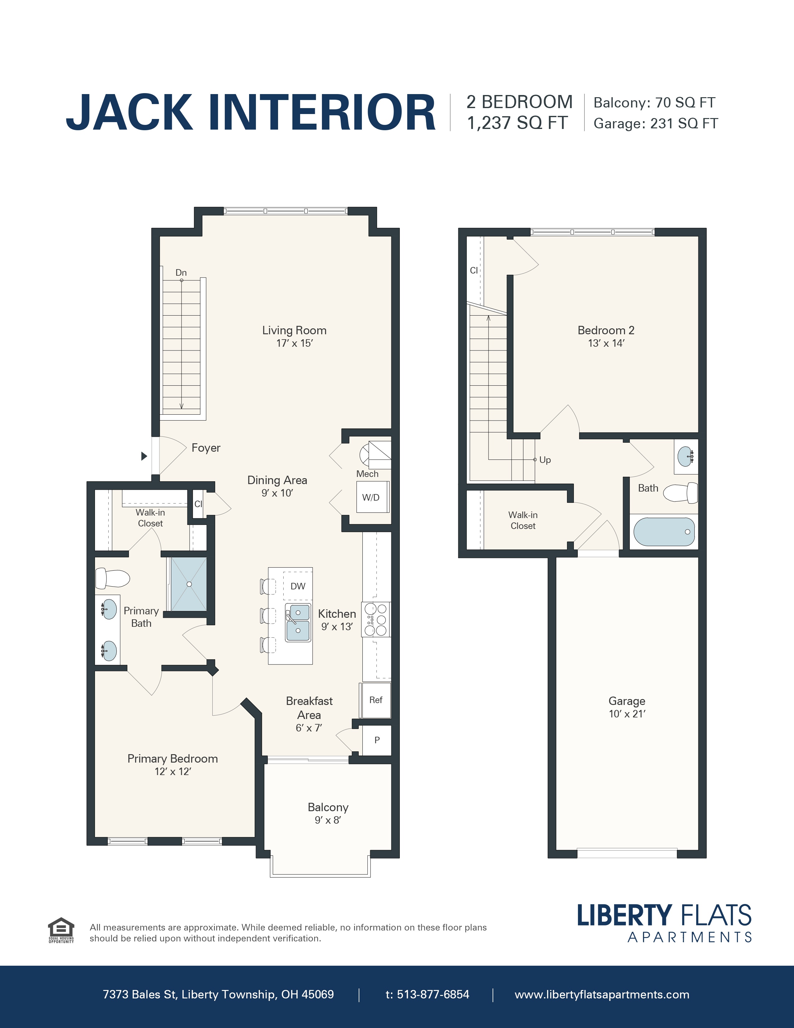 A floor plan for a 2 bedroom apartment with a living room, dining area, kitchen, and bathroom.
