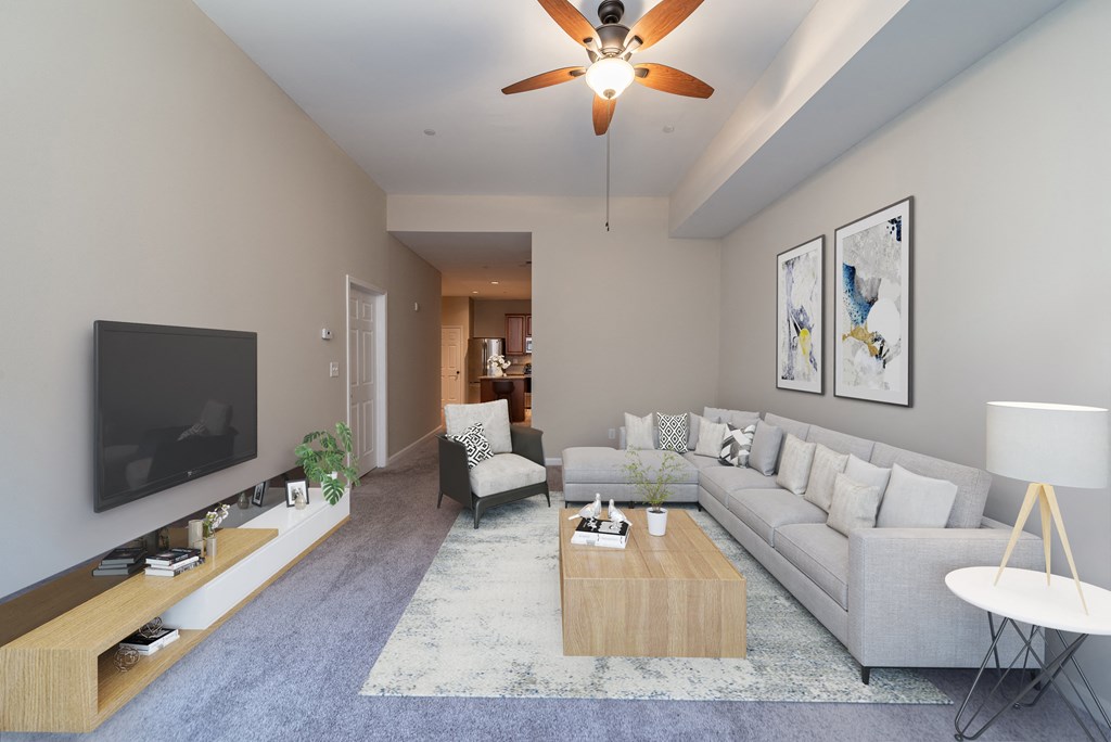 Living Room With Television at Renaissance at the Power Building, Cincinnati, Ohio