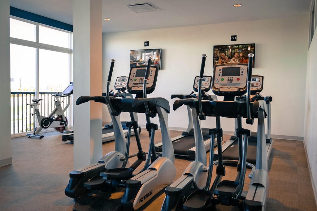 a rack of exercise equipment in a gym