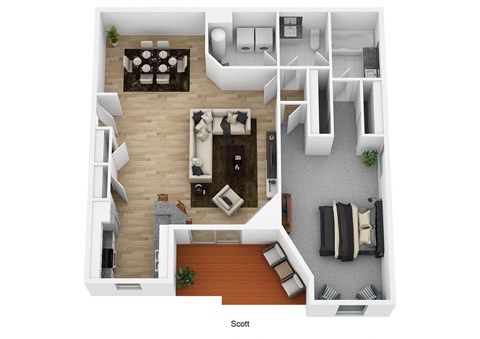1 bed 1 bathroom floor plan A at Falls at Landen, Maineville, Ohio