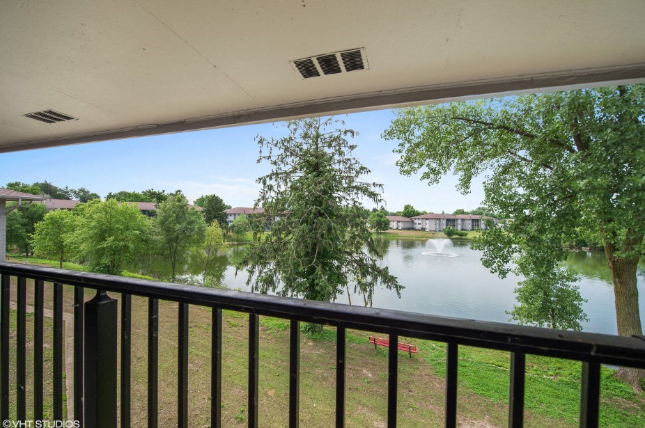 a view of the lake from the balcony