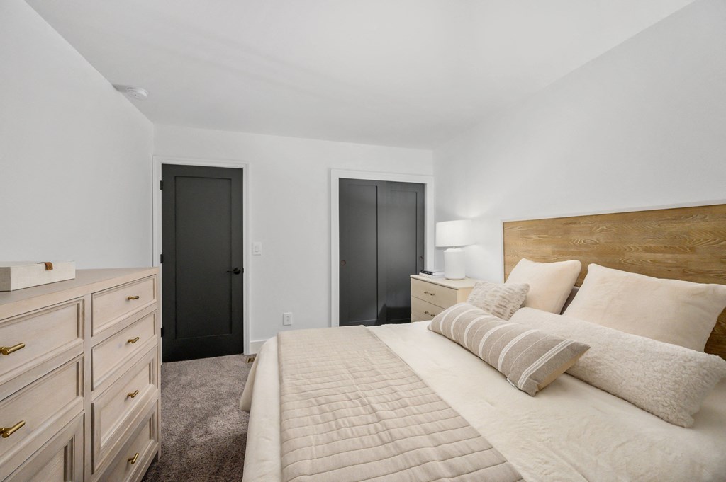 a bedroom with a bed and dresser