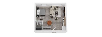a 1 bedroom floor plan with a bathroom and a living room