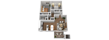 a 3d floor plan of a 1 bedroom apartment