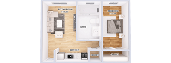 a floor plan of a room with a bathroom and a living room