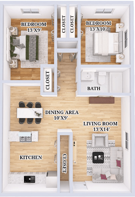 a floor plan of a small house with different rooms