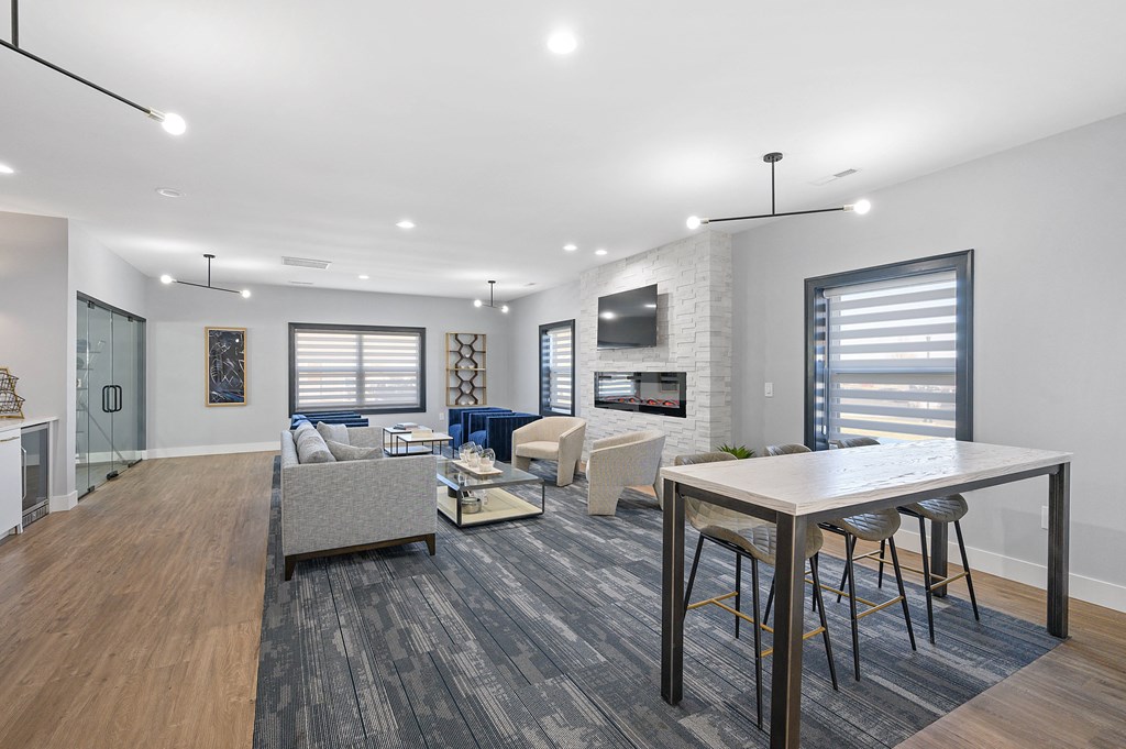 the residence on lamar apartment homes leasing office and living room