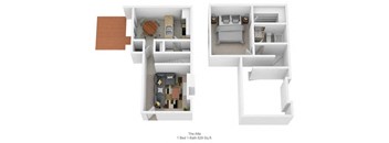 1 bedroom 1 bathroom floor plan  at Harpers Point Apartments, Cincinnati, Ohio