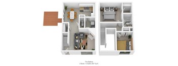 2 bedroom 1.5 bathroom floor plan at Harpers Point Apartments, Cincinnati