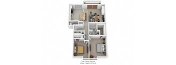 2 bedroom 1 bathroom floor plan A at Harpers Point Apartments, Ohio, 45249