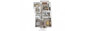 2 bedroom 1 bathroom floor plan at Harpers Point Apartments, Ohio