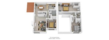 3 bed 2 bath floor plan at Harpers Point Apartments, Ohio