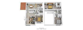 2 bedroom 1.5 bathroom floor plan A at Harpers Point Apartments, Cincinnati