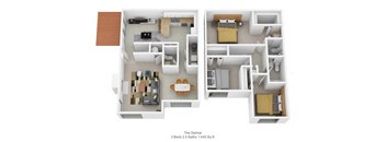 3 bedroom 2.5 bathroom floor plan at Harpers Point Apartments, Cincinnati, OH, 45249