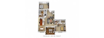 2 bed 2 bath floor plan at Four Bridges, Liberty Township, OH