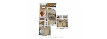 2 bed 2 bath floor plan Aat Four Bridges, Liberty Township, 45044-8380