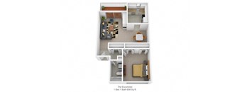 1 bedroom 1 bathroom floor plan  B at Harpers Point Apartments, Cincinnati, 45249