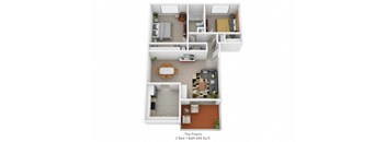 2 bedroom 1 bathroom floor plan B at Harpers Point Apartments, Cincinnati, 45249