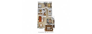 2 bed 2 bath floor plan Bat Four Bridges, Liberty Township, Ohio
