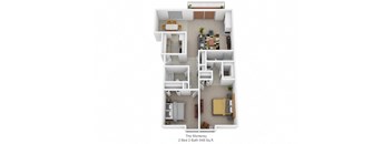 2 bedroom 2 bathroom floor plan A at Harpers Point Apartments, Cincinnati, OH, 45249