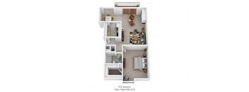 1 bedroom 1 bathroom floor plan  A at Harpers Point Apartments, Cincinnati, OH