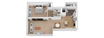 One bedroom 3D floor plan with walk-in closet at Renaissance at the Power Building Apartments, Cincinnati, OH 45202