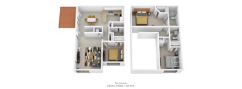 3 bedroom 2.5 bathroom floor plan A at Harpers Point Apartments, Ohio, 45249