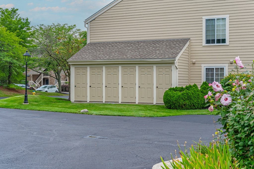 a detached garage in a residential neighborhood at Enclave, Ohio