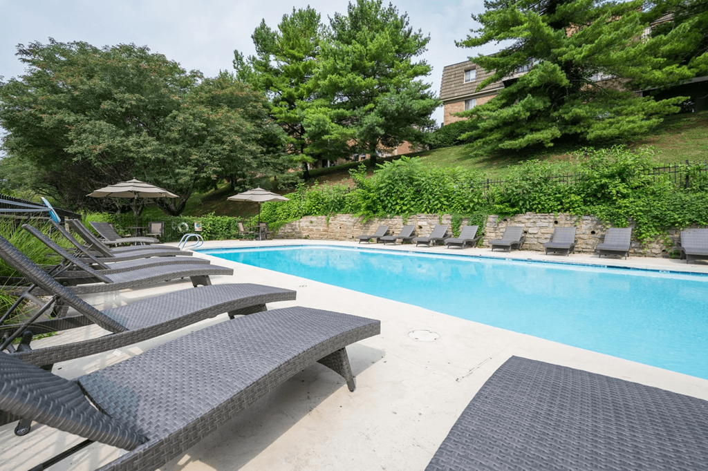 Pool with relaxing chairs at Trails at Mariemont, Ohio, 45227