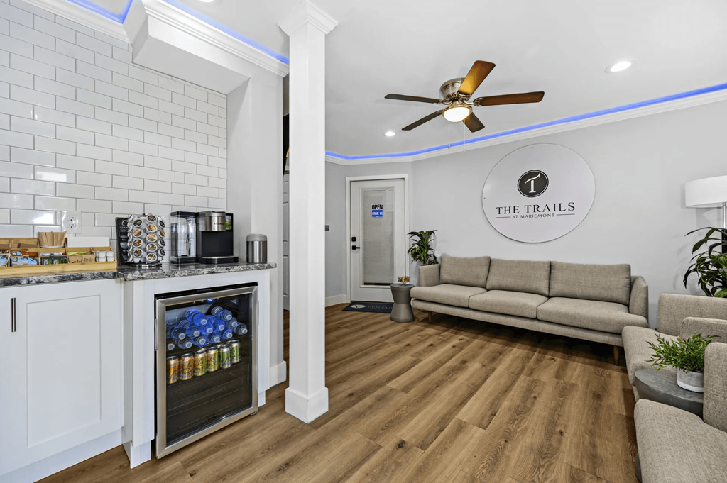 Modern kitchen with coffee machine at Trails at Mariemont, Cincinnati, Ohio