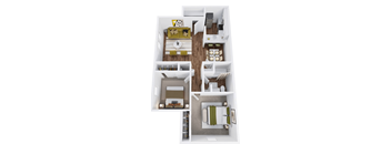 a 3d floor plan of a house with a bedroom and a living room