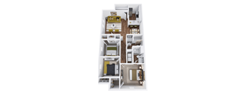 a 3d drawing of a floor plan with a bedroom and a kitchen