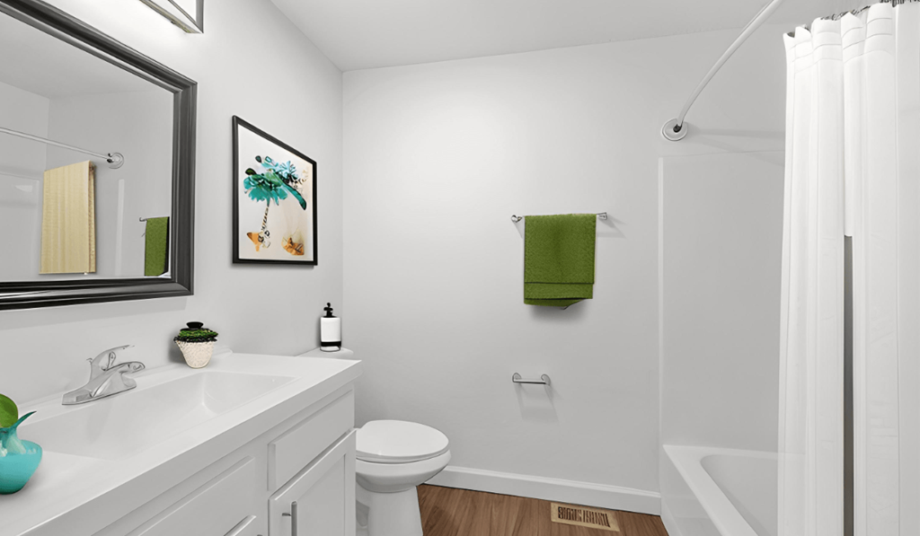 a bathroom with a sink and a toilet and a shower