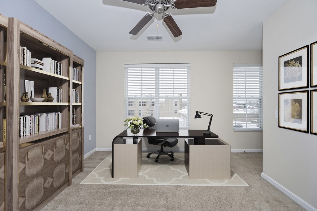 Office with ceiling fan at Monmouth Row Apartments, Kentucky