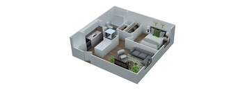 1 Bed Floorplan at Meridian Court South, Indianapolis, IN, 46217