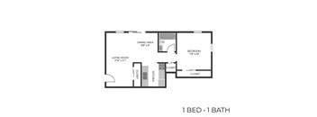 a floor plan of a 1 bedroom floor plan with baths