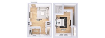a floor plan of a small house with a bedroom and a living room