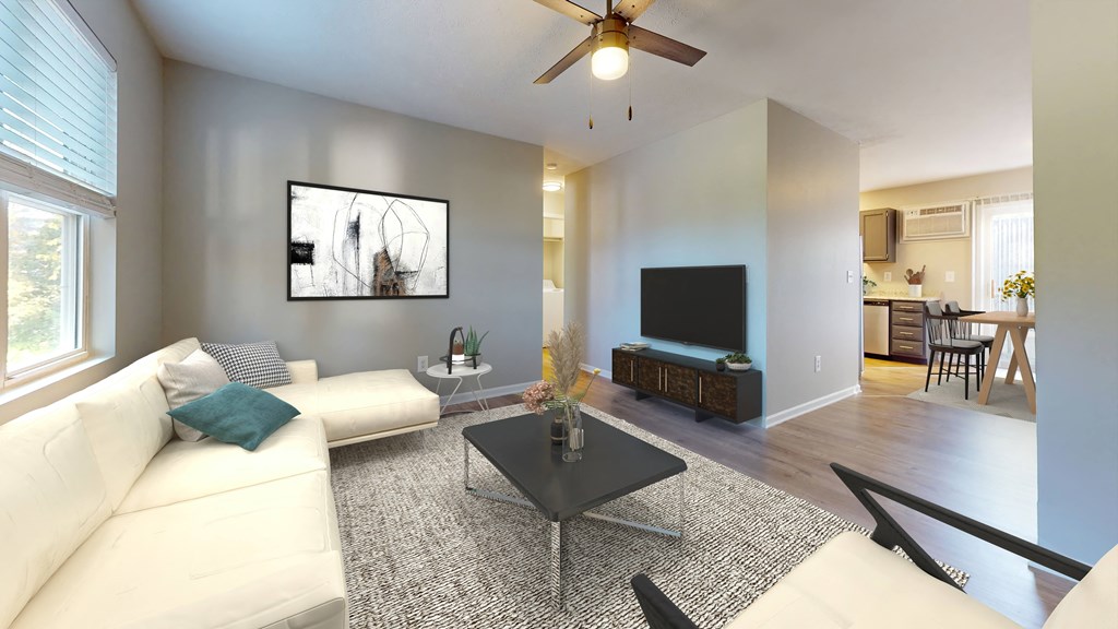 a living room with a ceiling fan at Ridgeview, Indiana
