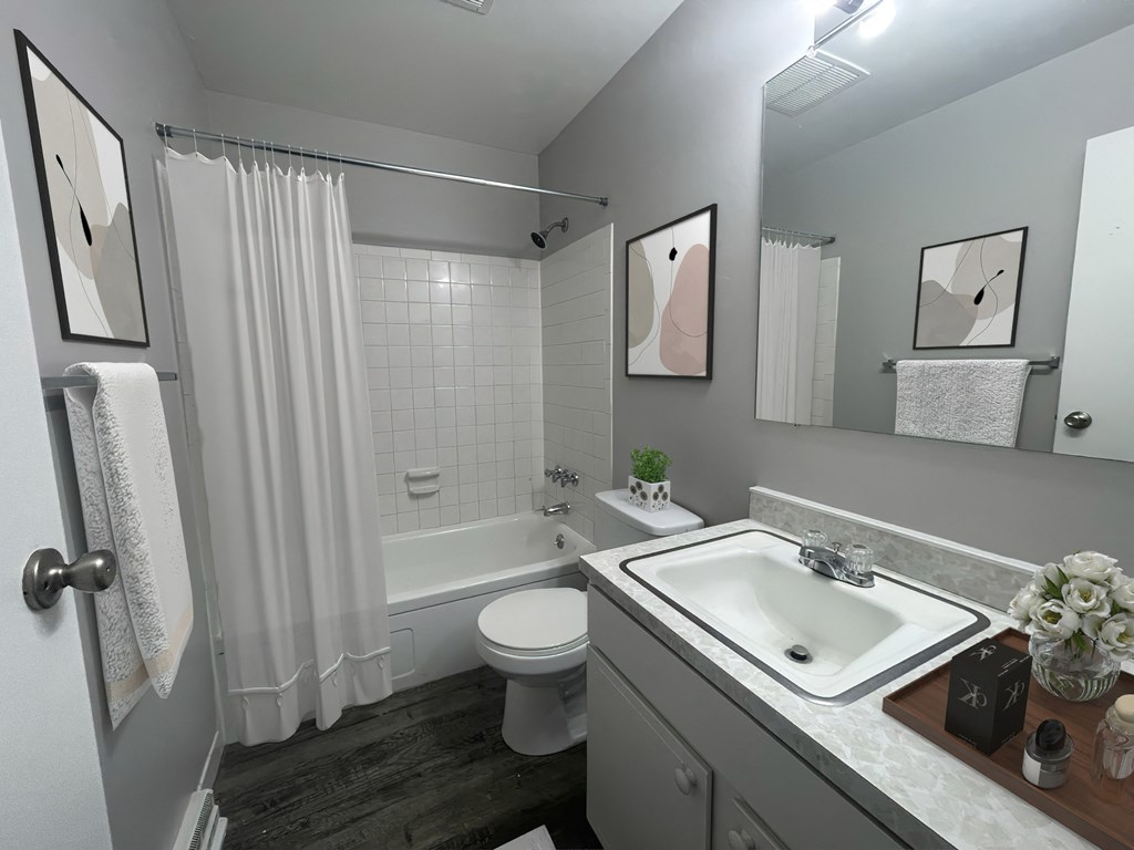 a bathroom with a sink and a toilet and a shower