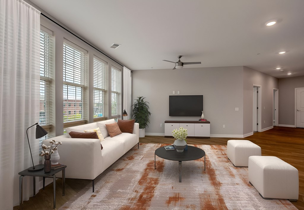 a living room with white couches and a coffee table at Adelphi Quarter, Ohio