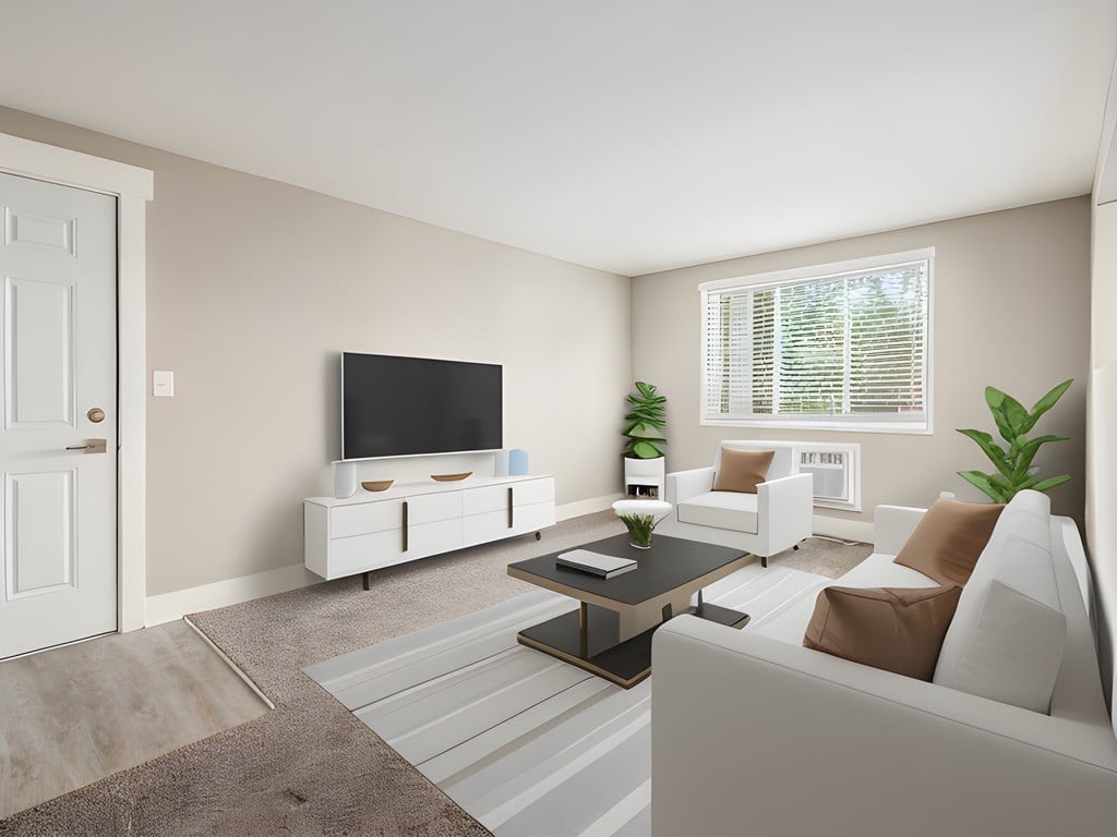 a living room with a couch and a coffee table