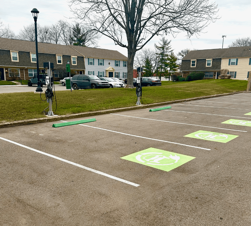 a handicapped parking lot in a residential parking lot