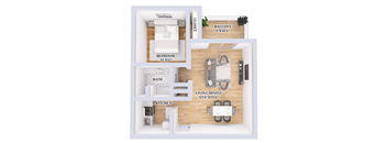 a floor plan of a small house with a bedroom and a living room