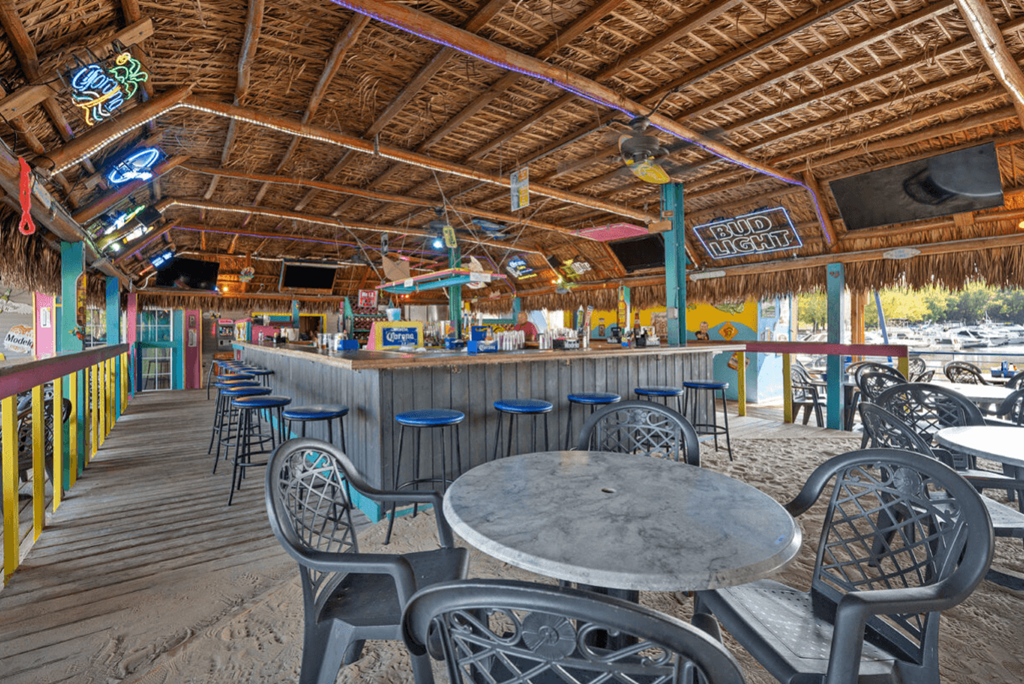 a restaurant with tables and chairs and a bar