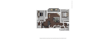 A floor plan of a house with a living room, kitchen, and two bedrooms.