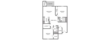 A floor plan of a home with a living room, dining area, kitchen, laundry, and three bedrooms.