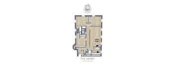 A floor plan of a building named The Henry with 1079 square feet.